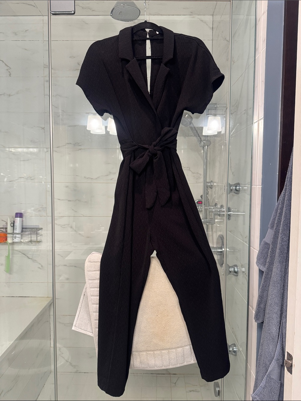 Lush Black Short-Sleeve Tie-Waist Jumpsuit